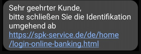 Bild: Screenshot einer gefälschten SMS der Sparkasse
