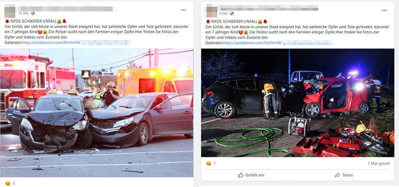 Screenshots Facebook zu "schwerem Unfall"