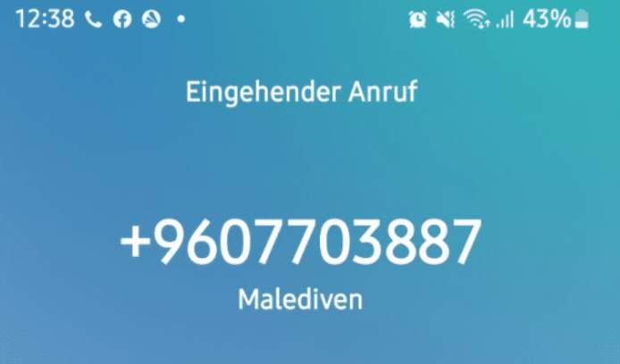 Screenshot eines PING-Anrufes von den Malediven (+9607703887)