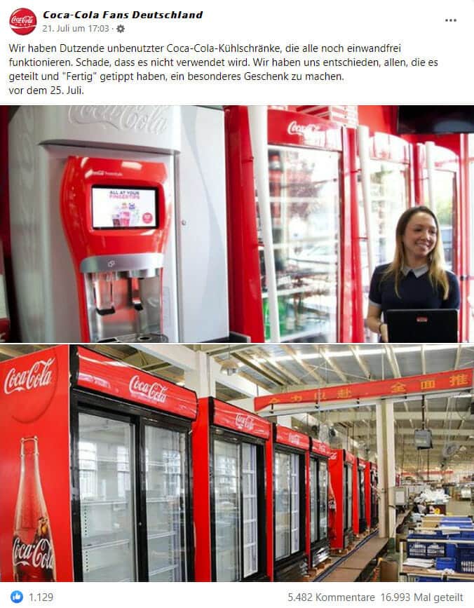 Angebliches Gewinnspiel von Coca-Cola Fans Deutschland / Screenshot Facebook