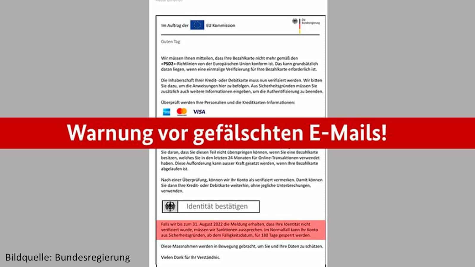 Warnung vor falschen E-Mails im Namen der Bundesregierung