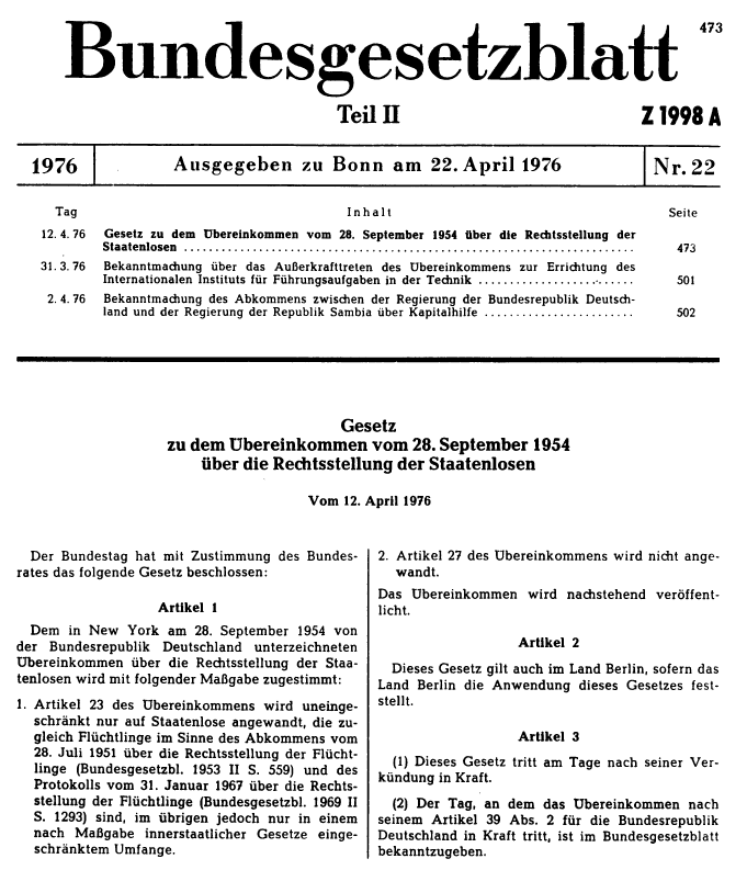Das Bundesgesetzblatt von 1976 im Original