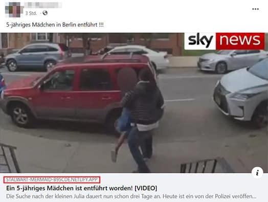 Meldung zu entführtem Mädchen in Berlin / Screenshot Facebook