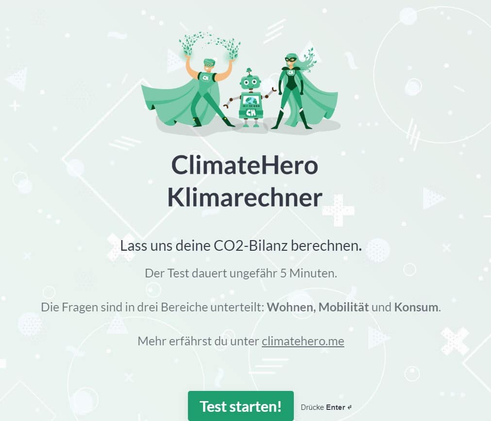 Screenshot: ClimateHero (Klimarechner)