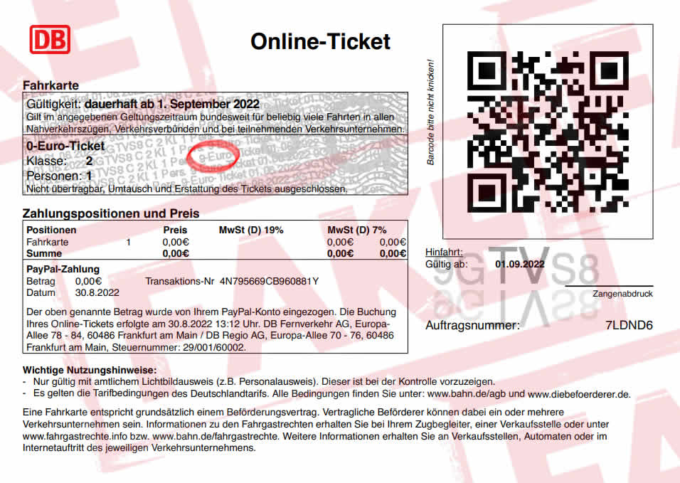 Screenshot des Fake 0-Euro-Tickets