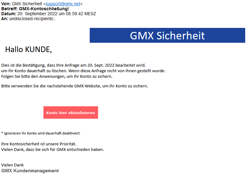 Die gefälschte GMX-Mail