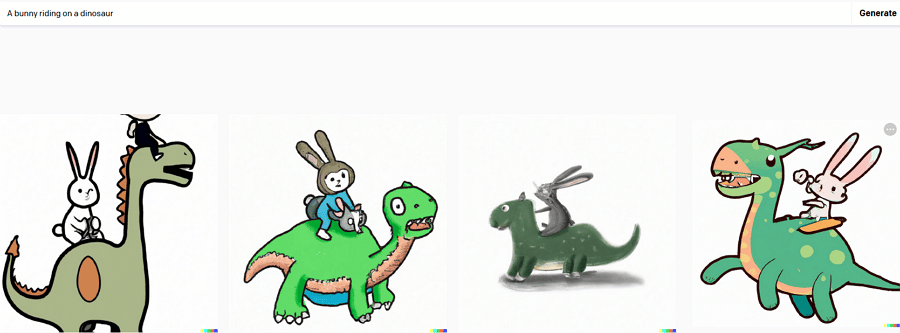 KI-Bilder eines auf einem Dinosaurier reitenden Häschens