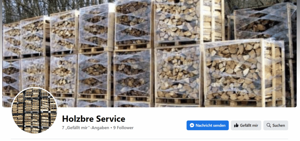 Screenshot der Seite "Holzbre Service" auf Facebook - (Betrug beim Online-Kauf von Brennholz