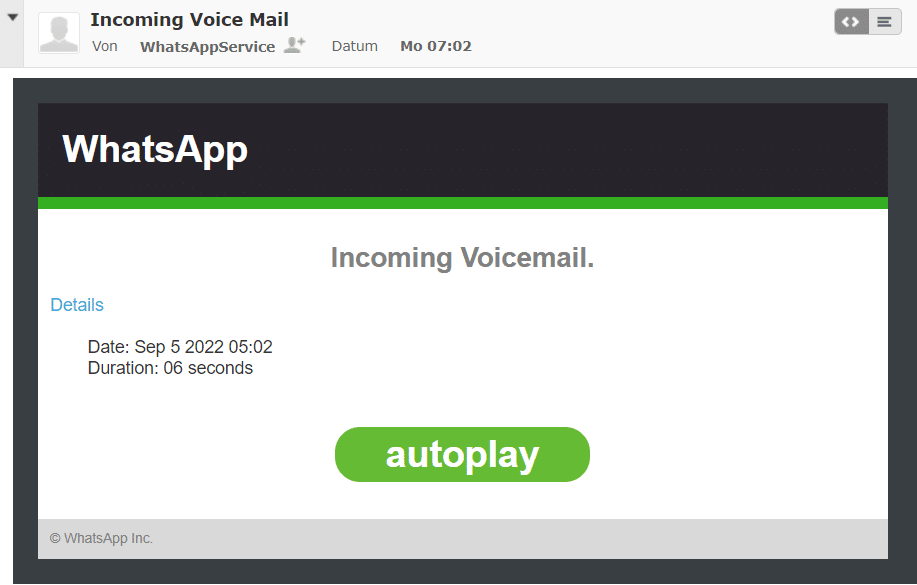 Screenshot der Whatsapp-Voicemail
