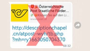 WhatsApp-Warnung: „Österreichische Post Staatliche Förderung“