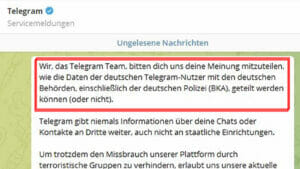 Telegram-Umfrage unter deutschen Nutzern: Soll das Unternehmen Daten mit der Polizei teilen?