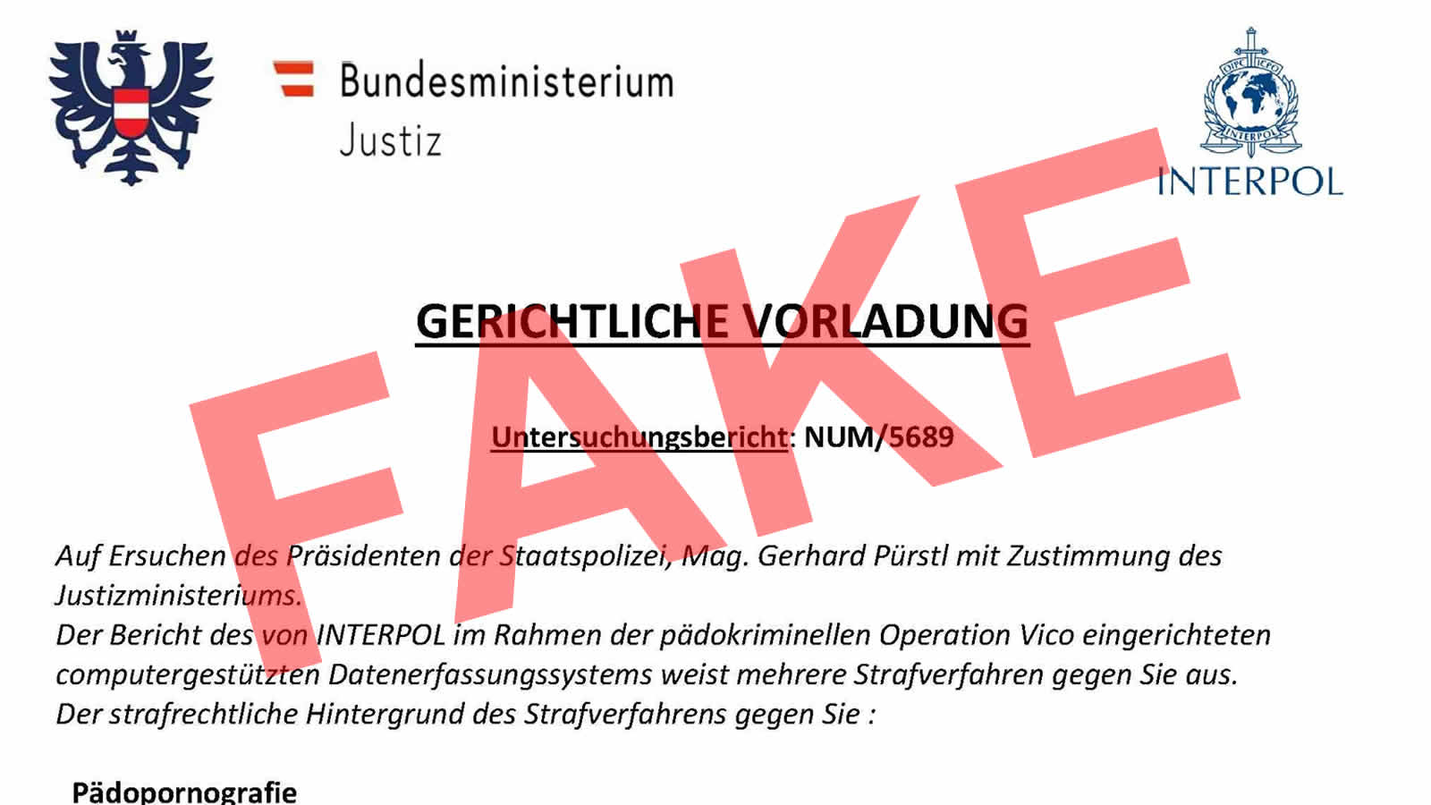 Achtung vor der falschen E-Mail im Namen des österreichischen Bundesministeriums der Justiz