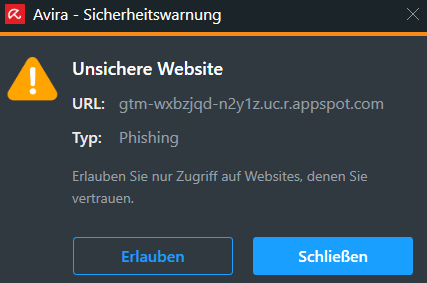 Eine Phishing-Seite wird ausgebremst