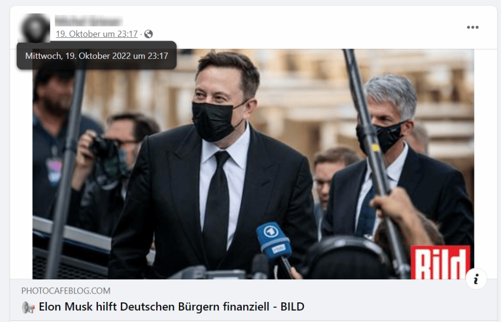 Screenshot: Facebook / "Elon Musk hilft Deutschen Bürgen finanziell - BILD"