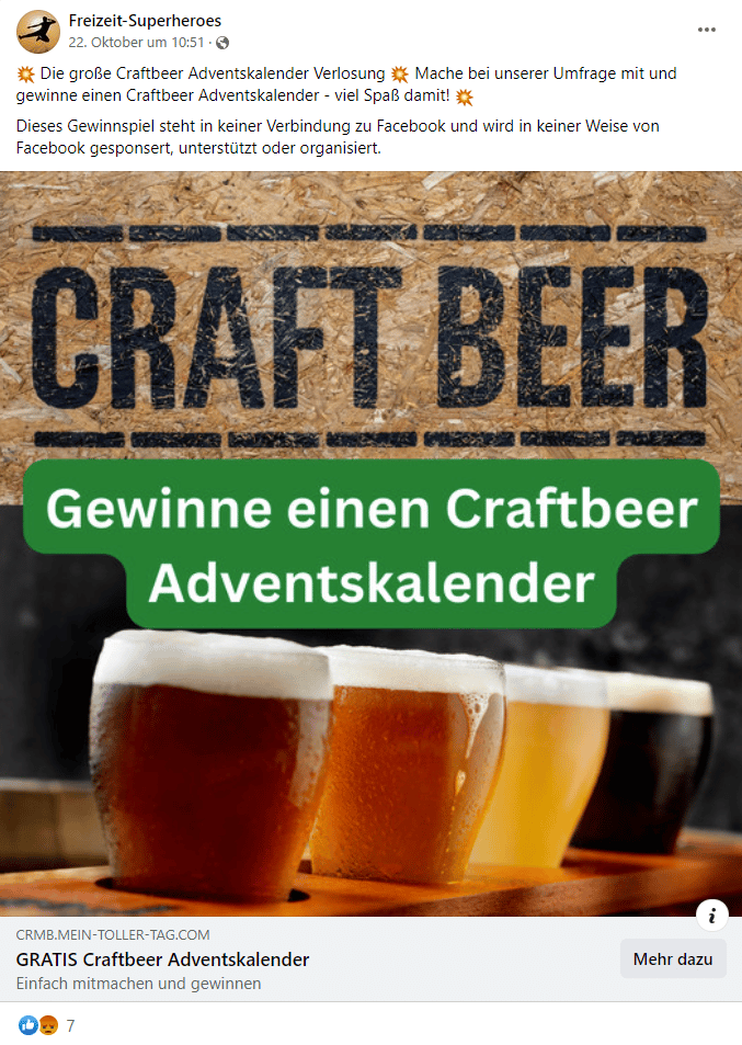 Fake-Gewinnspiel Freizeit-Superheros "Craft Beer Adventskalender"