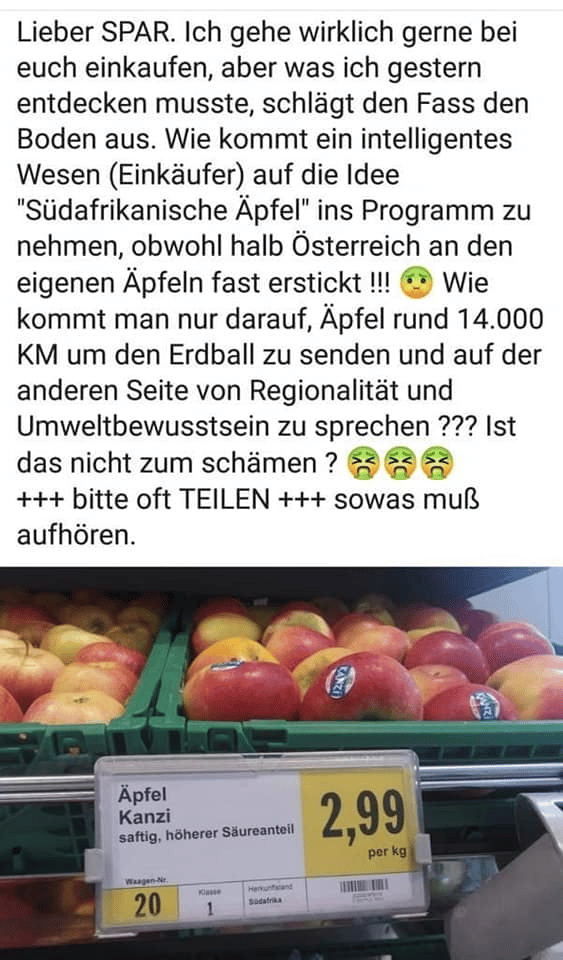 Screenshot Facebook "Äpfel Kanzi"