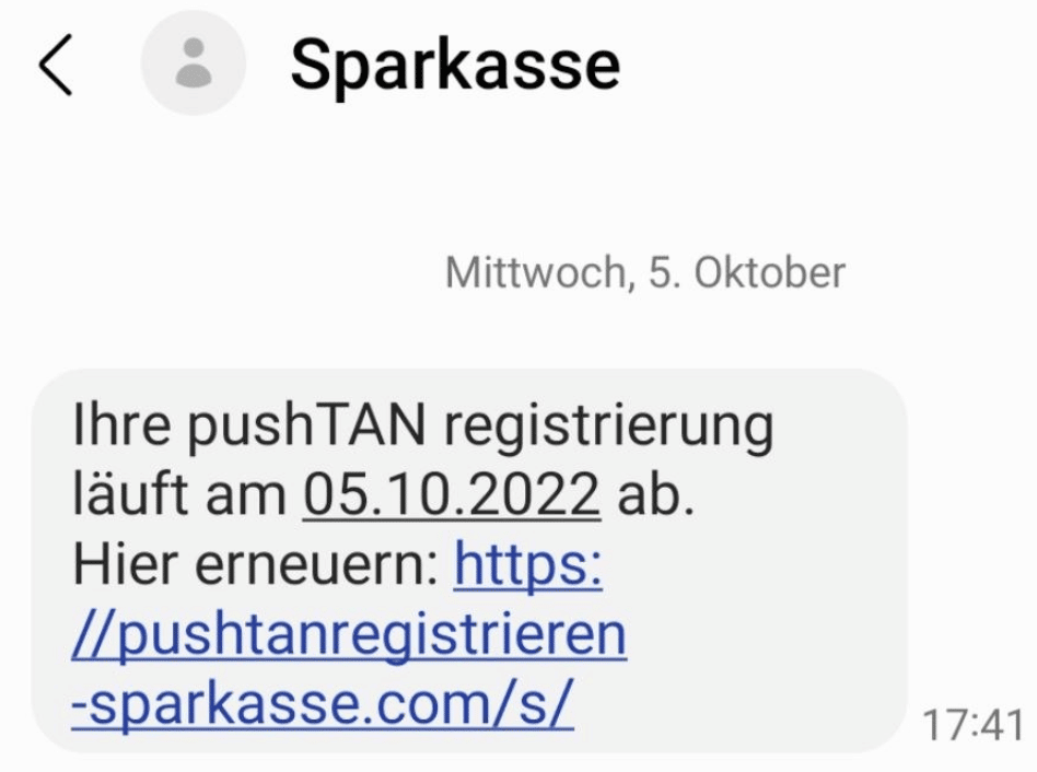 Screenshot der SMS. Quelle: Polizeiinspektion Rostock