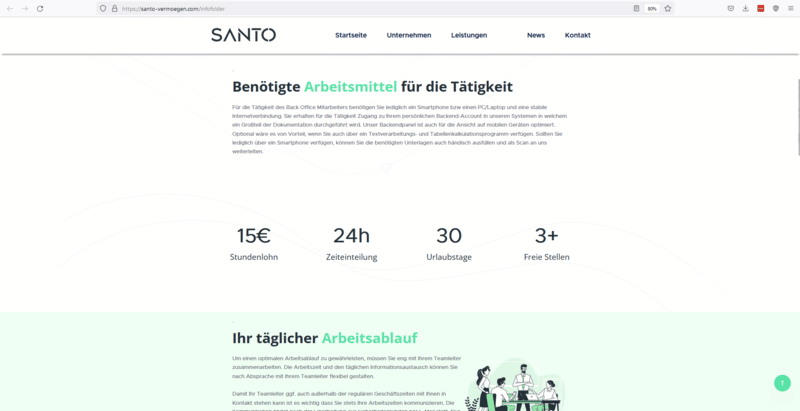 Betrügerisches Stellenangebot von "Santo" / Screenshot Watchlist Internet