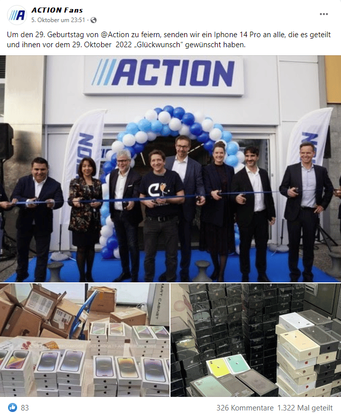 Fake-Gewinnspiel "ACTION Fans"