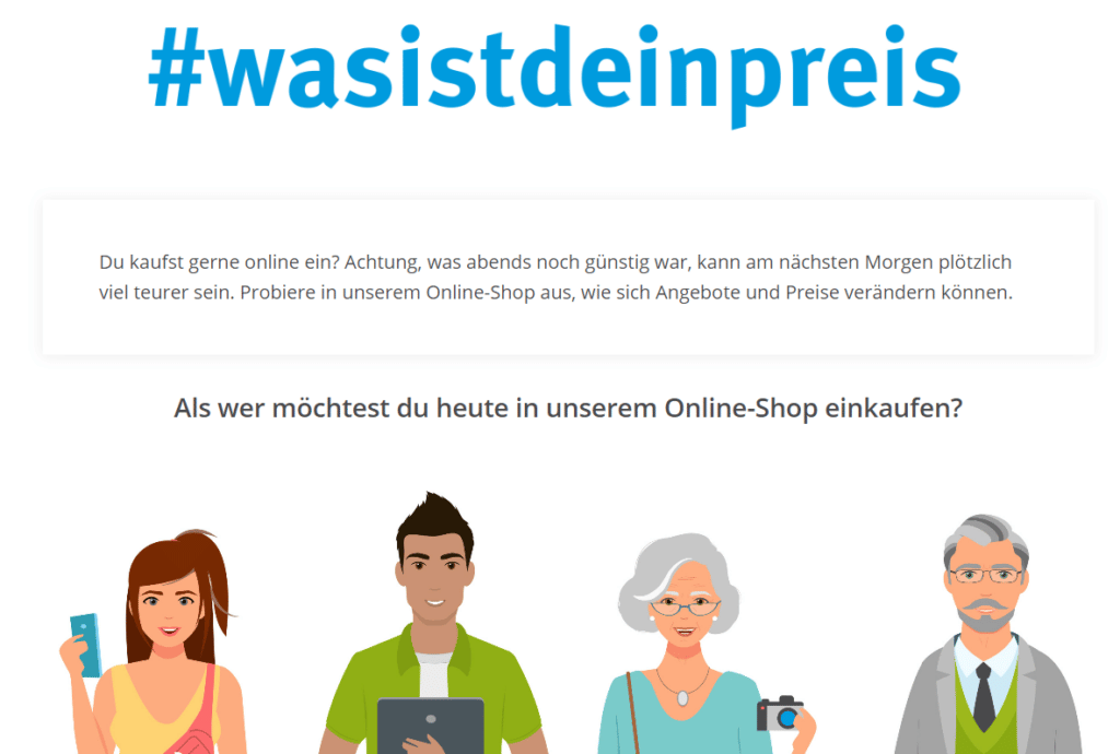 Screenshot der Webseite: www.wasistdeinpreis.de/