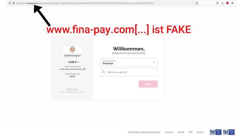 Screenshot der gefälschten Klarna-Zahlungsseite. Bild: Watchlist Internet