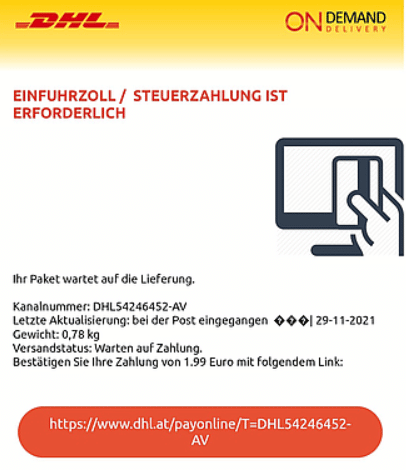 Screenshot: Achtung! Betrugsmasche Phishing Mail! (DHL)