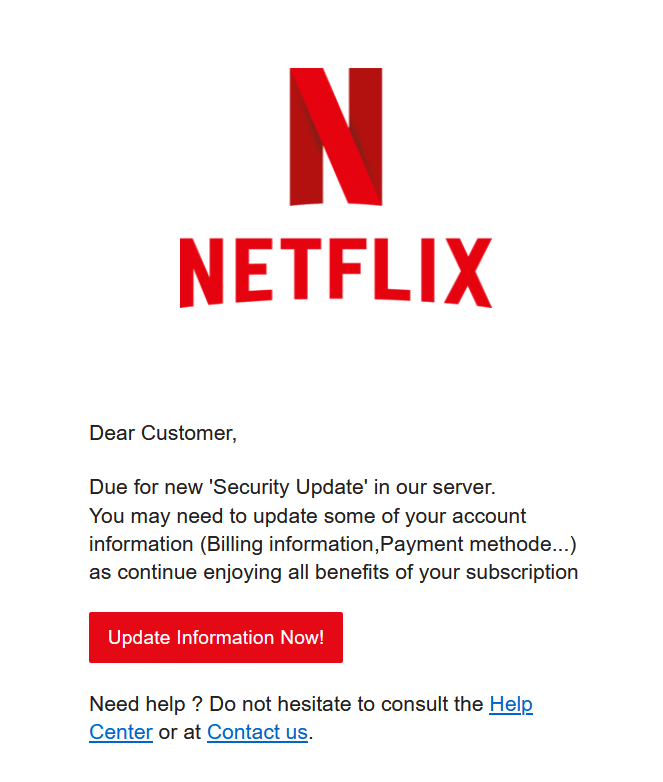 Screenshot der gefälschten E-Mail von Netflix