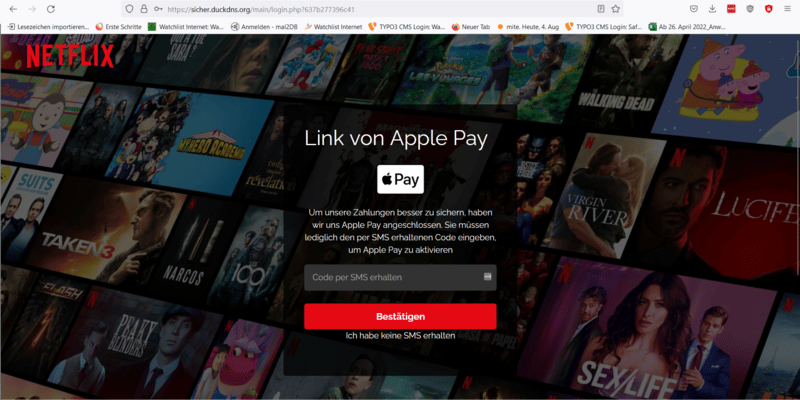 Sie werden aufgefordert, den Code zur Freigabe von Apple Pay einzugeben. / Screenshot: Watchlist Internet