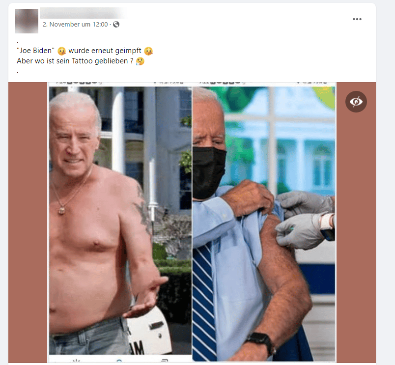 Screenshot / Facebook: Ist es wirklich Joe Biden der sich hat impfen lassen oder hat er einen Doppelgänger?