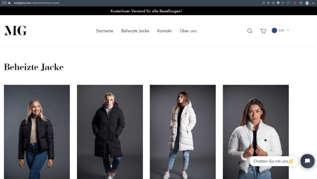 Screenshot: Der Fake-Shop montgerra.com bietet Mont Gerrard Jacken stark reduziert an.