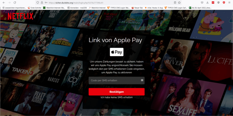 Sie werden aufgefordert, den Code zur Freigabe von Apple Pay einzugeben. Screenshot: Watchlist Internet