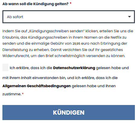 Versteckter Kostenhinweis und unzureichender Bestellbutton auf stornierenbei.de. Bild: Screenshot Watchlist Internet