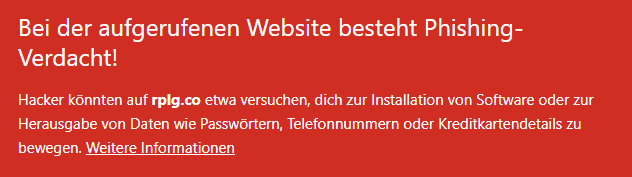 Screenshot Phishing-Warnung bei Aufruf der Webseite