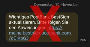 Achtung: Phishing SMS von der „Postbank“