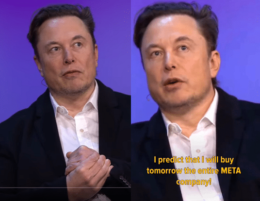 Musk in the YouTube video (left) and the TikTok video (right)