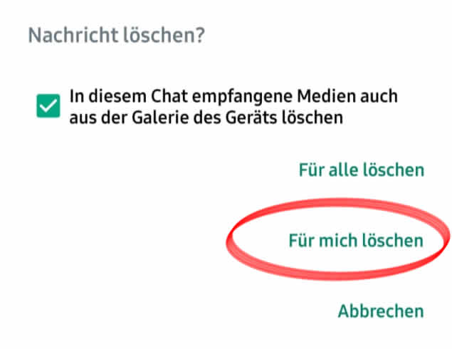 Screenshot: WhatsApp / "Für mich löschen"