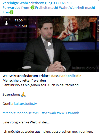 WEF erklärte nicht, dass Pädophile die Menschheit retten! – mimikama.org Die Behauptung auf Telegram