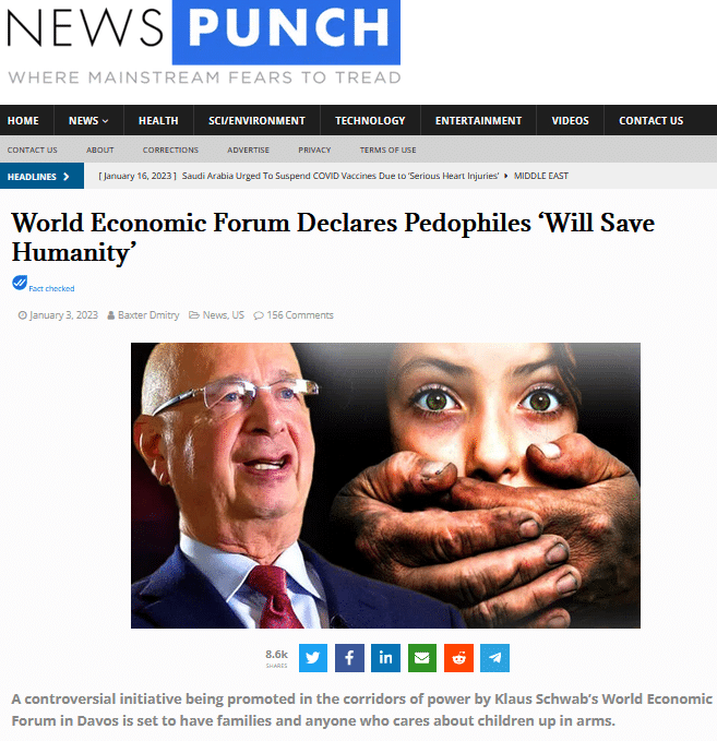 WEF erklärte nicht, dass Pädophile die Menschheit retten! – mimikama.org Der Ursprungsartikel der Seite "News Punch"