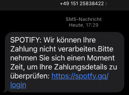 Angebliche SMS von Spotify - Screenshot: Watchlist Internet