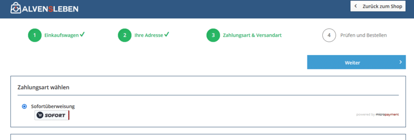 The only possible payment method on alvensleben.net / Screenshot: Watchlist Internet