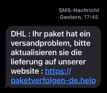 Screenshot gefälschte SMS von DHL