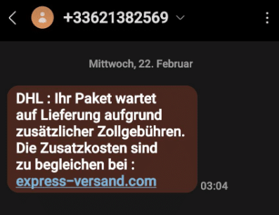 Screenshot: Fake DHL-SMS aus Frankreich.