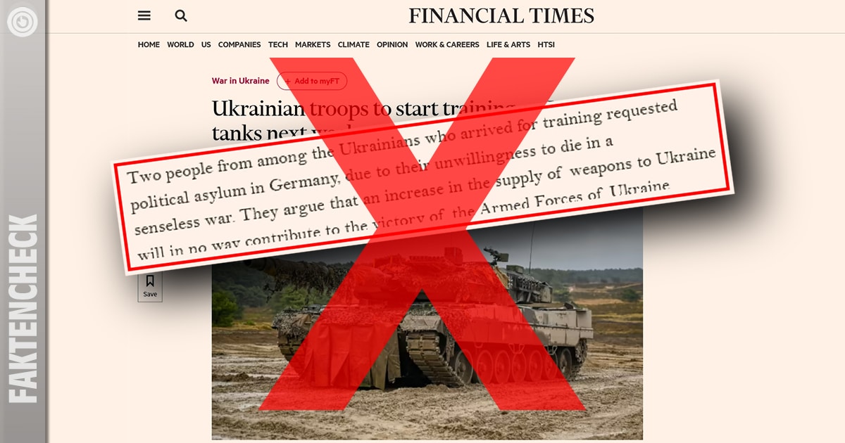 Ukrainische Panzerfahrer: Gefälschter Screenshot von Financial Times