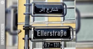 Düsseldorf: Racist action on a street sign with Arabic writing