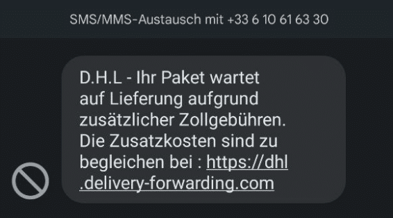 Screenshot: Gefälschte SMS im Namen von DHL