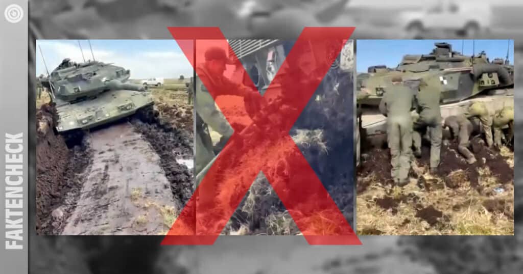 Nein, hier steckt kein Leopard-2-Panzer im Schlamm in der Ukraine fest!