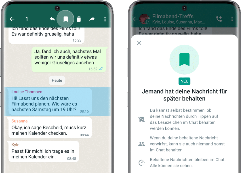 WhatsApp-Screenshot: Im Chat behalten: Neue WhatsApp-Funktion ermöglicht das Aufbewahren von selbstlöschenden Nachrichten