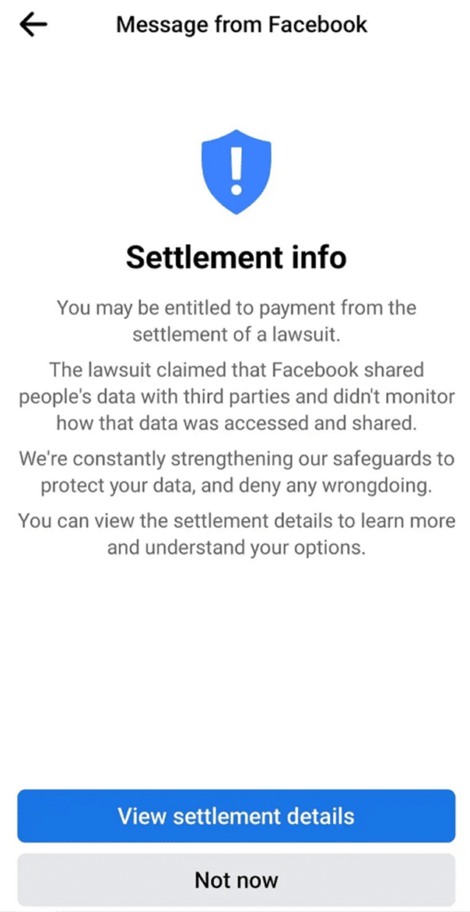 Screenshot: Facebook / Settlement info