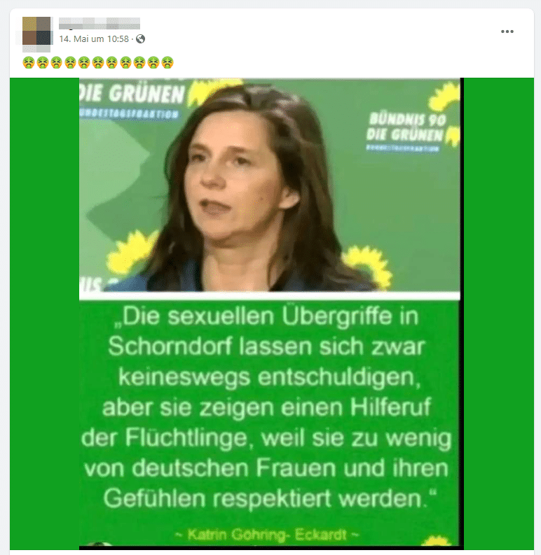 Screenshot: FALSCHMELDUNG - Abgeordnete/r der Bundestagsfraktion Bündnis 90/Die Grünen Katrin Göring-Eckardt