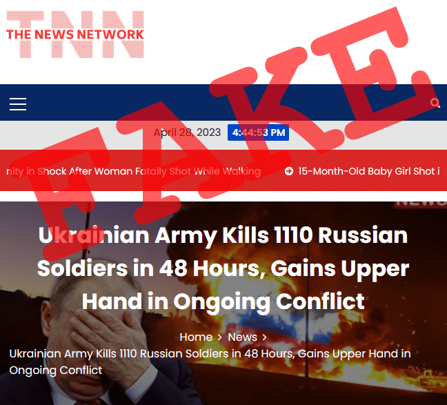 Screenshot der KI gesteuerten Fake News Webseite